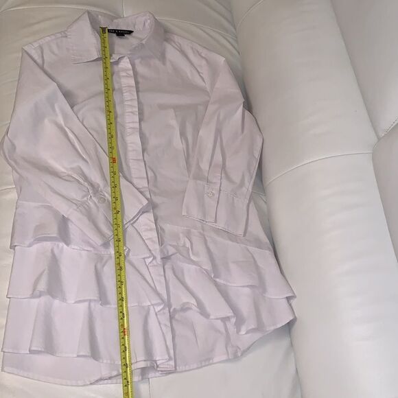 Zac & Rachel White Button Down Ruffle 3/4 Sleeve Women’s Shirt Size S - Picture 6 of 9